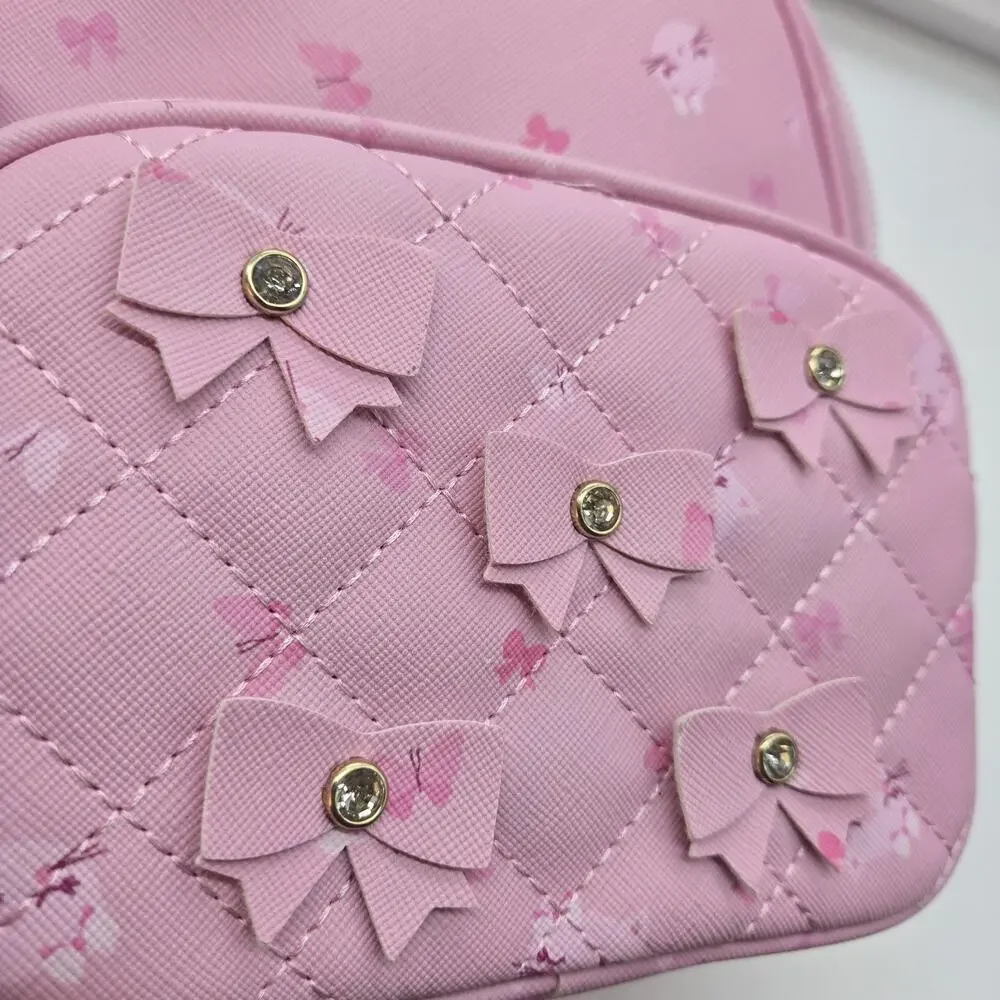 Under One Sky Pink Backpack Cat Ears Rhinestones NEW Bows 9x8x5